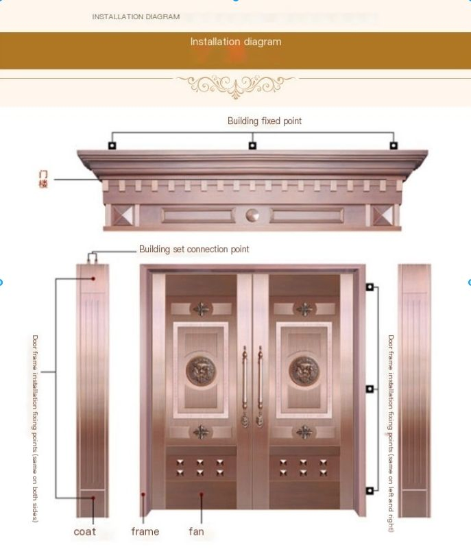 Luxury Double-Open Red Copper Security Door Classic Chinese Style High-End Brass Front Door Design Anti-Theft Stainless Steel