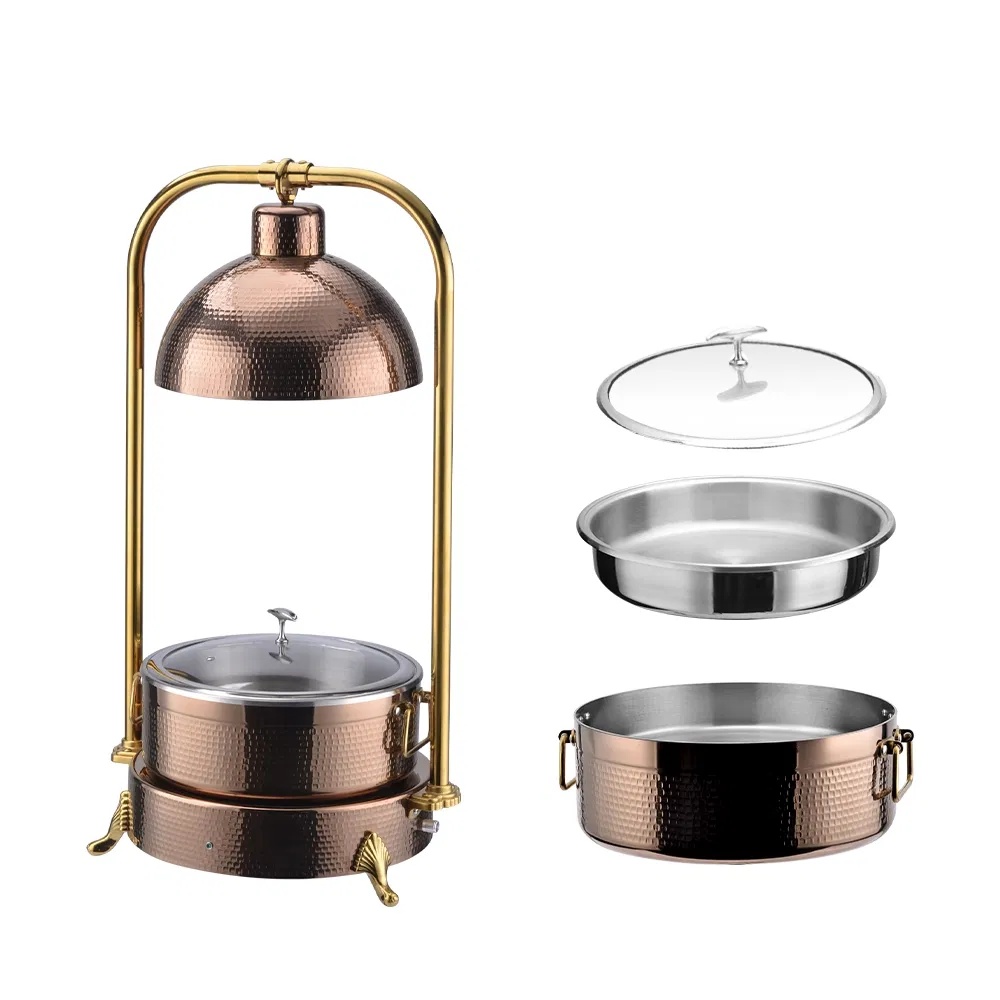 Yapamit OEM Manufacturer 6 Qt Round Arabic Chafing Dish Set with Glass Top