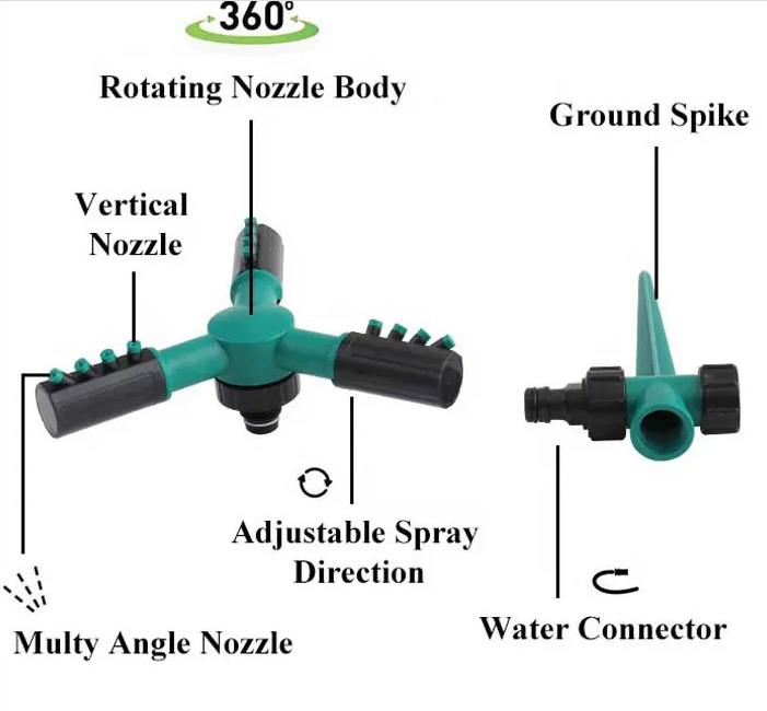 360-Degree Automatic Rotating Large Three-Fork Sprinkler