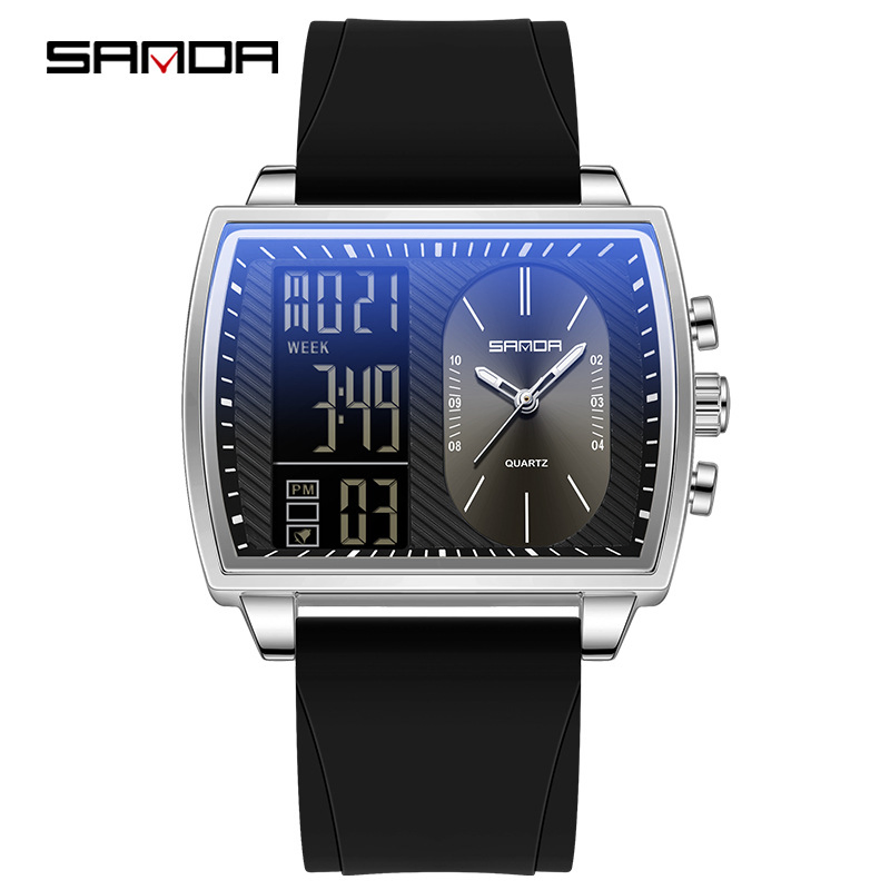 Men's Multifunctional Commuter Watch Sanda Square Waterproof Luminous Cross-Border Bestseller Electronic Watch