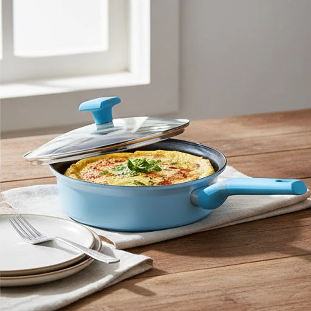Durable 24cm Aluminum Non-Stick Griddles Frying Pan with Glass Lid