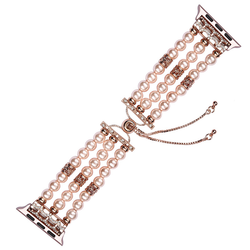 Fashion Handmade Elastic Pearl Tassel Bracelet Replacement Women Girls iWatch Strap Bands for Apple Watch 38/40/41/42/44/45mm