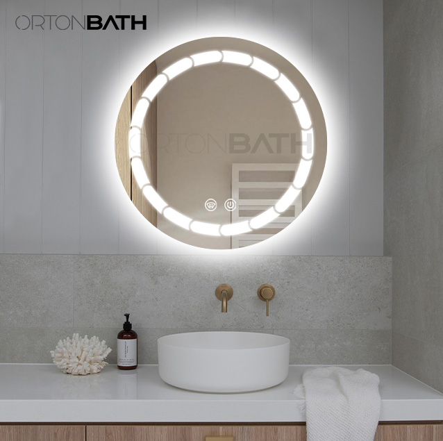 Ortonbath 600X600mm Round Illuminated LED Light Bathroom Mirror Backlit Makeup Mirror with Sensor Touch Control Anti-Fog Mirror with Warm White Light