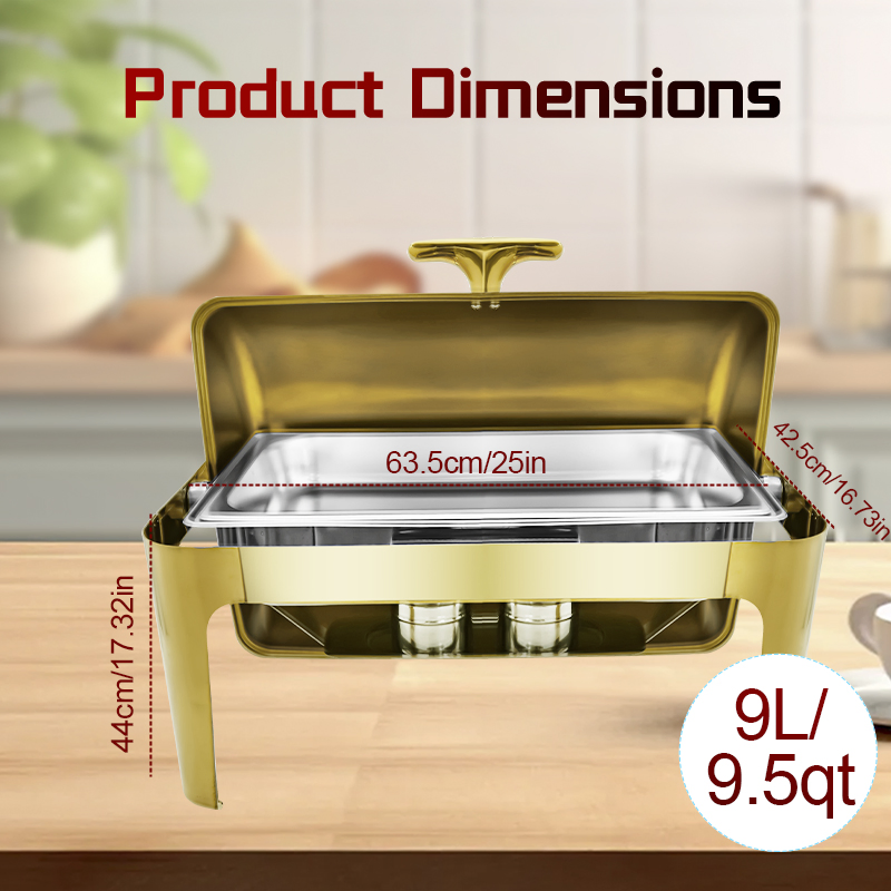 Daosheng Luxury Hotel Supplies Roll Top Gold Stainless Steel Food Buffet Warmer Chafing Dish Rectangle Buffet Stove