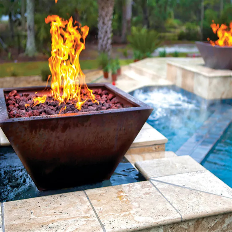 Pool Fire Pit Waterfall Fountain Outdoor Fire Bowl Water Feature