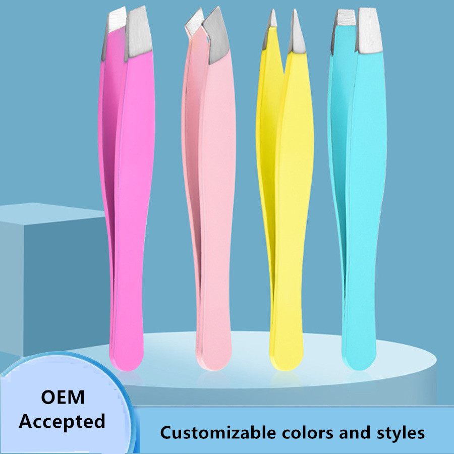 Printed Mini Multi-Purpose Angled Tip Precision Grooming Eyebrow Shaping Plucking Crafting Tweezers