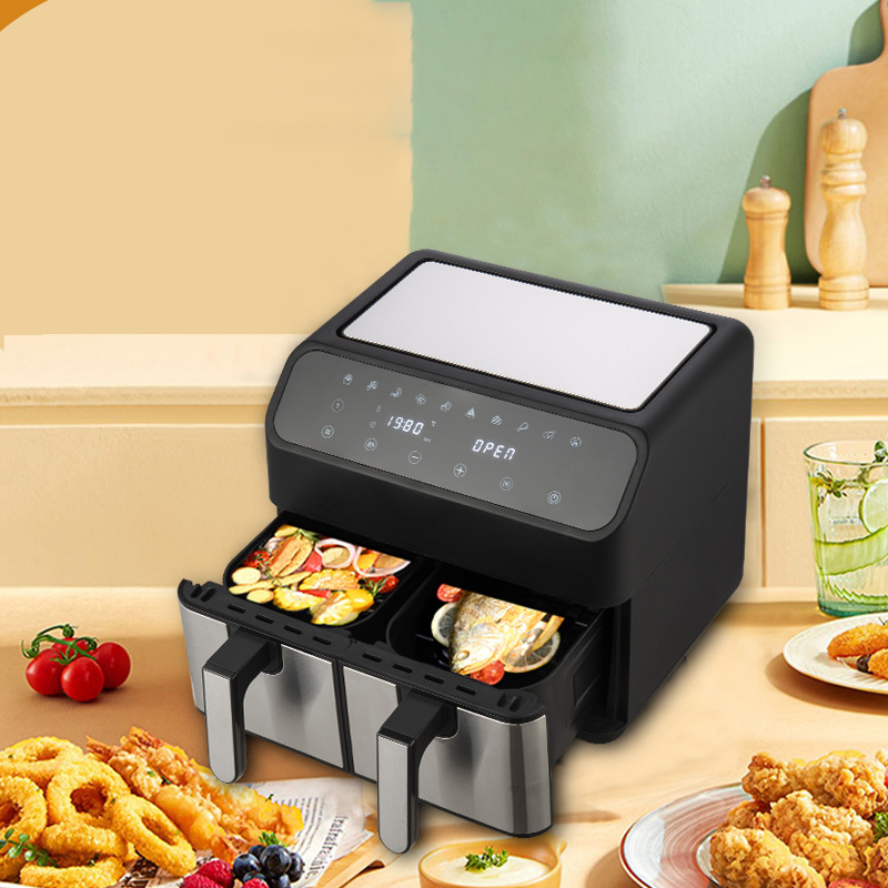 8L Stainless Steel Double Pot Air Fryer Multifunctional Visual Large Capacity Household Electric Fryer