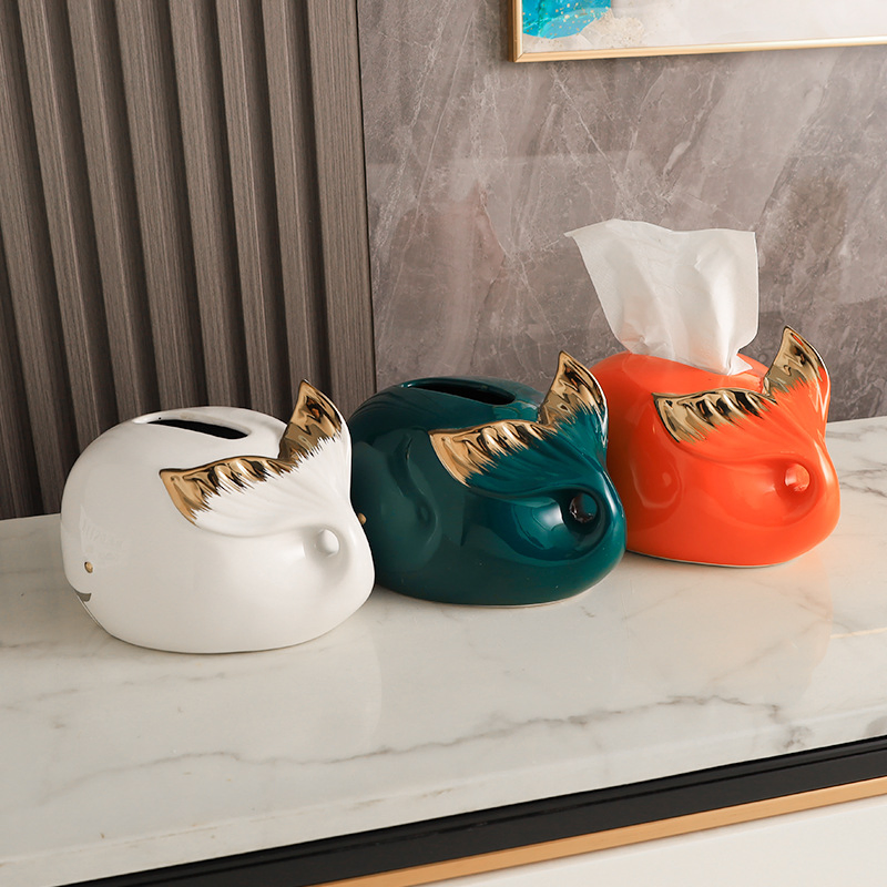 Whale Desktop Ceramic Car Gold Cute Table Napkin Holders Luxury Tissue Box