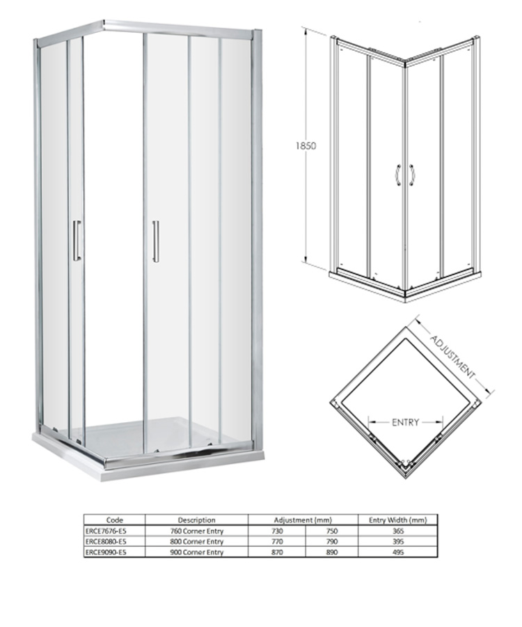 CE & Ukca Certified Square Shower Enclosure with Tempered Glass Door 900X900X1850mm