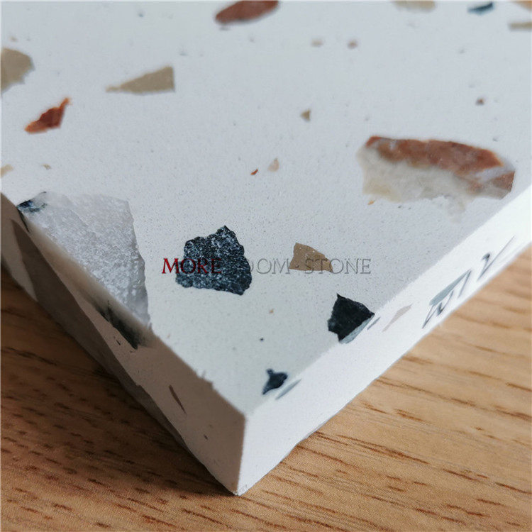 Big Slab Artificial Stone White Terrazzo Kitchen Countertops