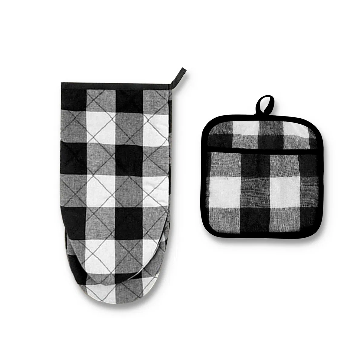 Checkered Red, White and Black Microwave Glove Pads, a Universal Heat Insulation Glove Set for Both Left and Right Hands