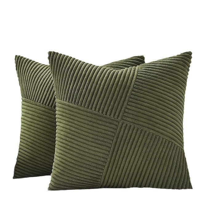 Olive Green Decorative Throw Pillow Covers Boho Aesthetic Home Decor Corduroy Striped Patchwork Windmill Textured Cushion Cases