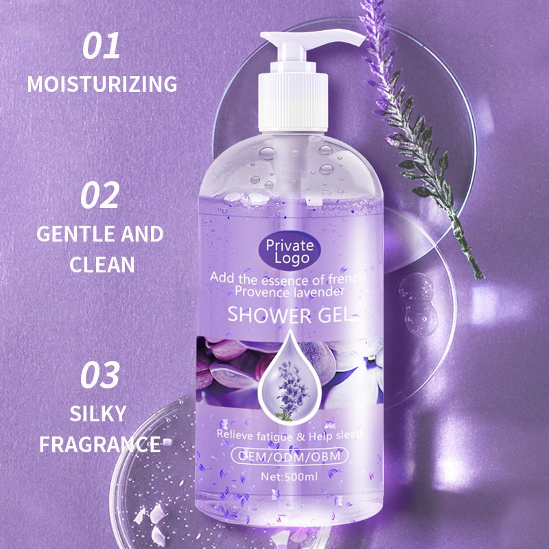 OEM Private Label Natural Organic Petal Perfume Shower Gel Lavender Help Sleep Body Wash Lavender Shower Gel 500ml