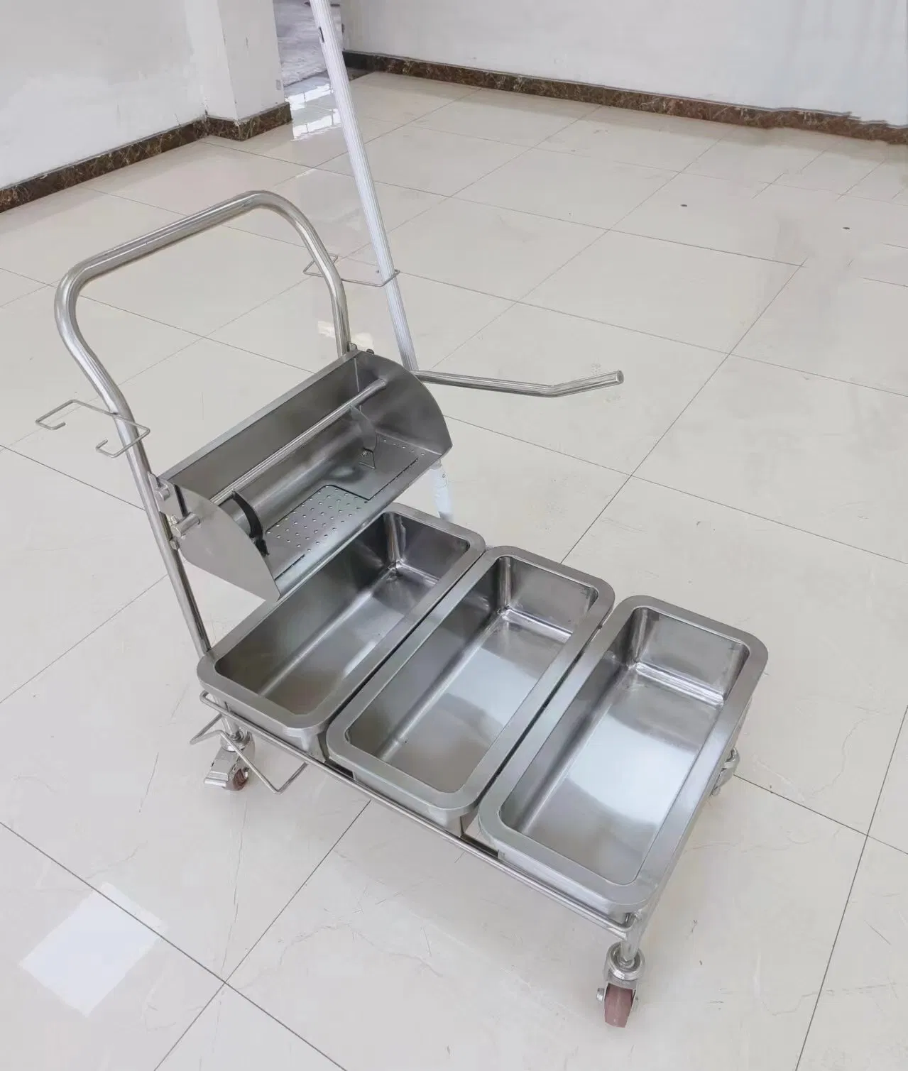 Cleanroom Stainless Steel Autoclavable 3 Buckets Trolley