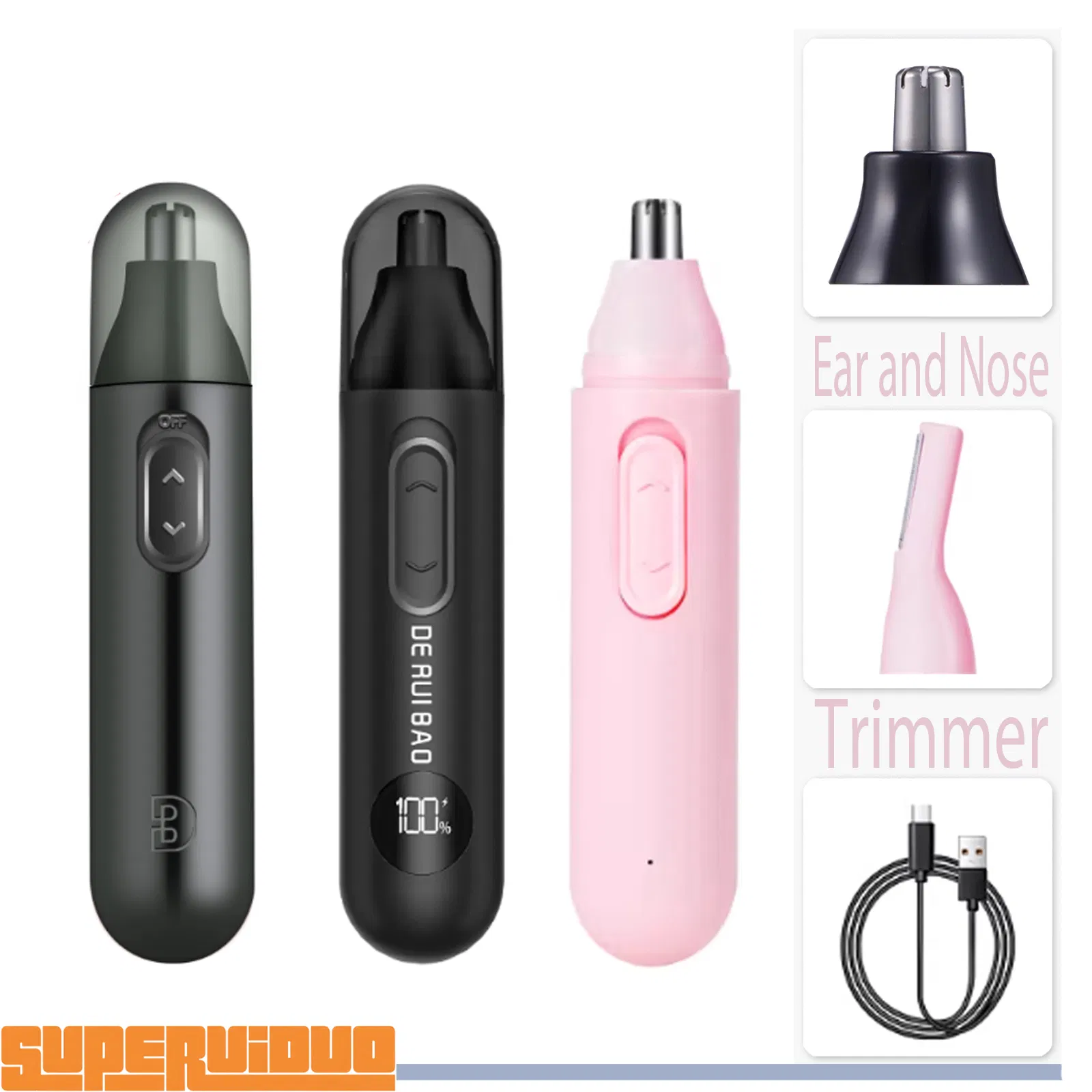 Rechargeable Lithium Battery Type-C Port Ear and Nose Trimmer