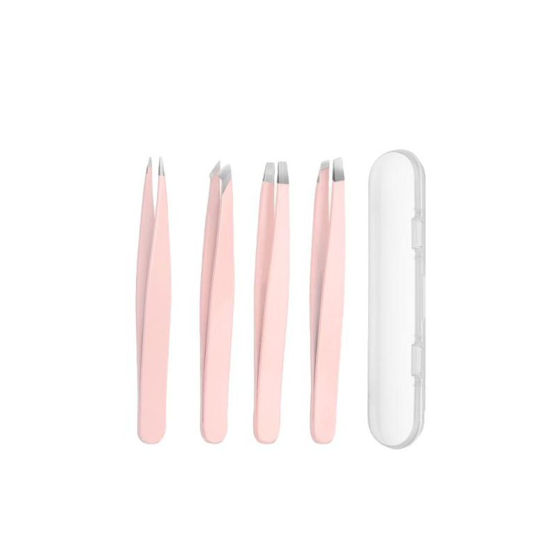 Pink Precision Tweezers Set with Stylish Mirror Case