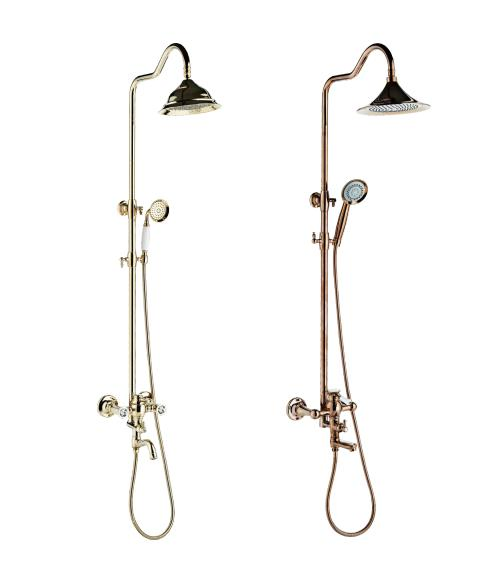 Bathroom Europe Wall-Mounted Dual Cross Handle Gold Rose Gold Bath Shower Faucet Mixer Set