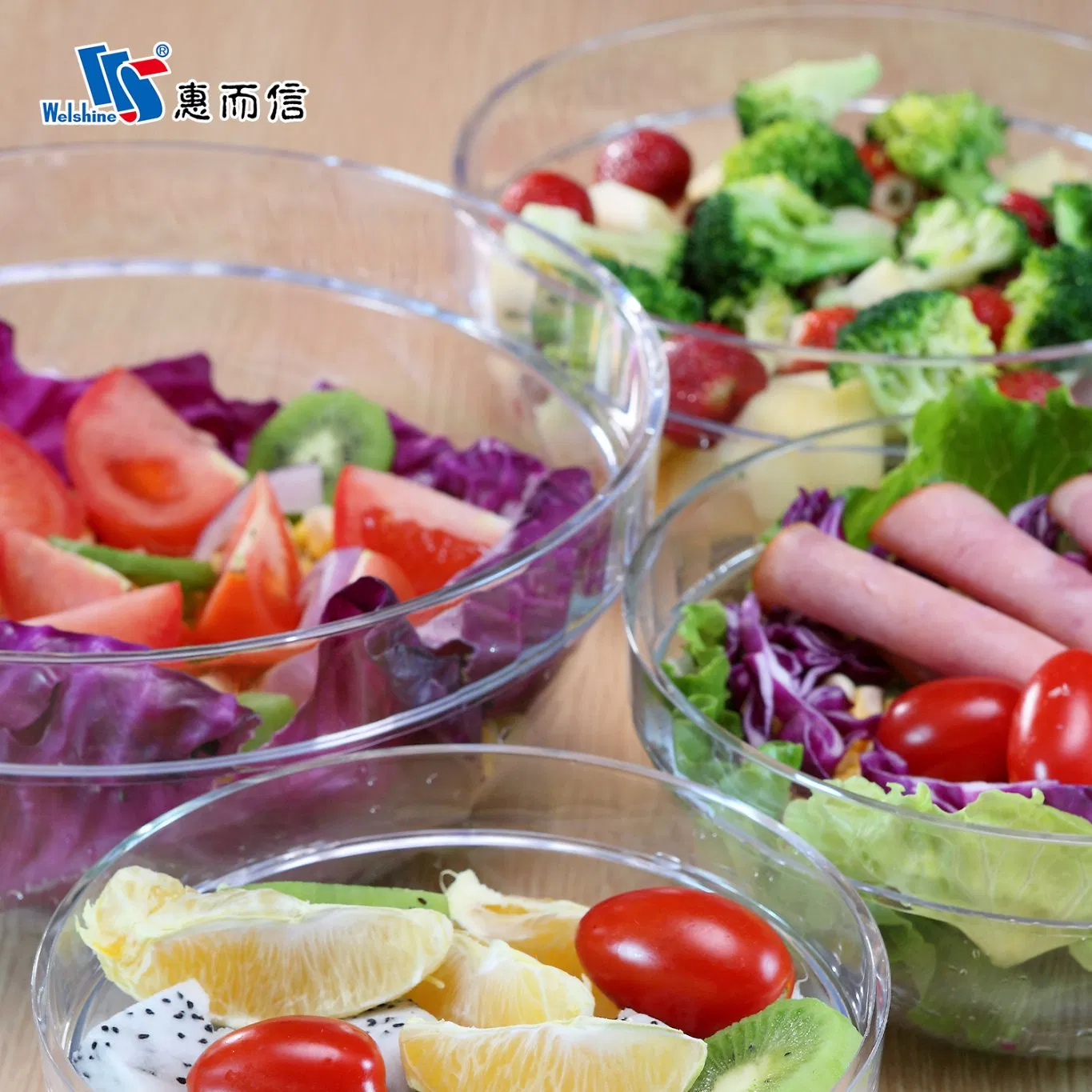 High Quality Stackable Clear Round Plastic PC Salad Mixing Bowl