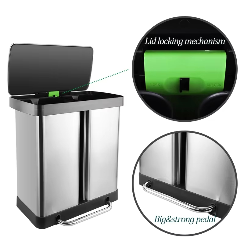 Двухсекционный мусорный бак 60 л из нержавеющей стали