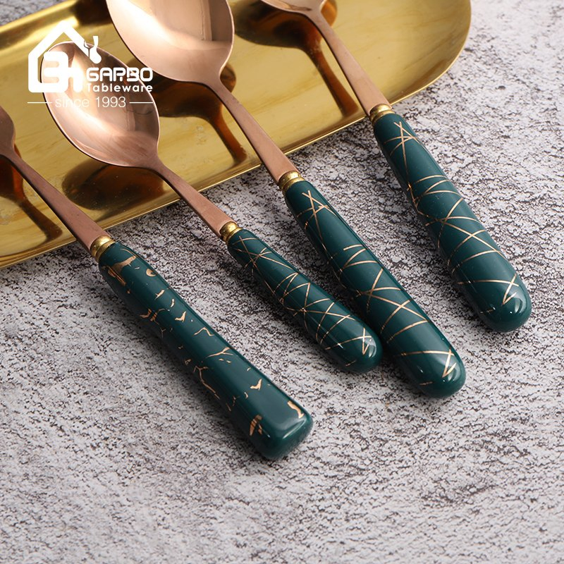 Wholesale Golden 410ss Dinner Fork Ceramic Handle Decoration