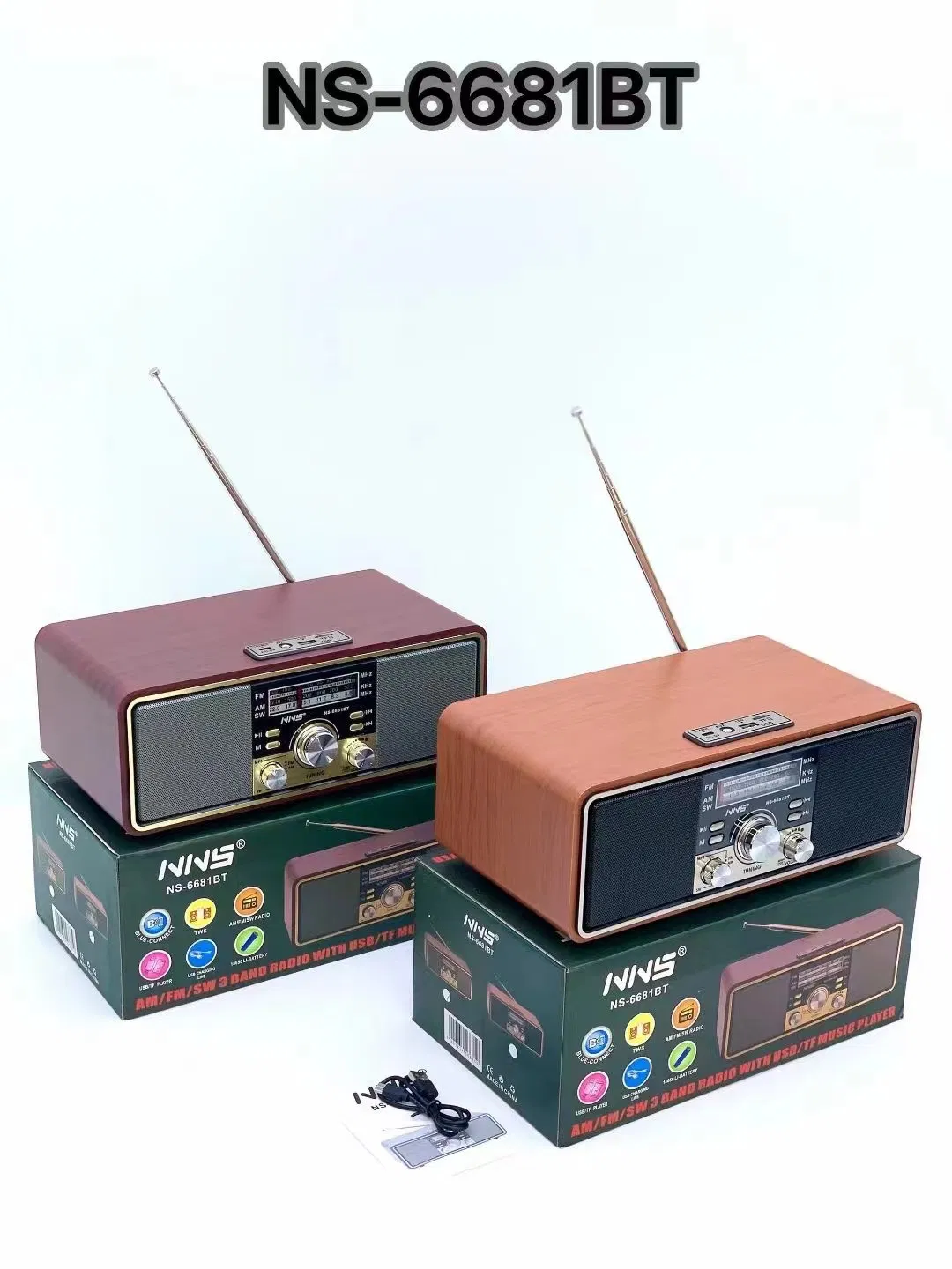 Радио-колонка NS-6681BT в деревянном корпусе с Bluetooth
