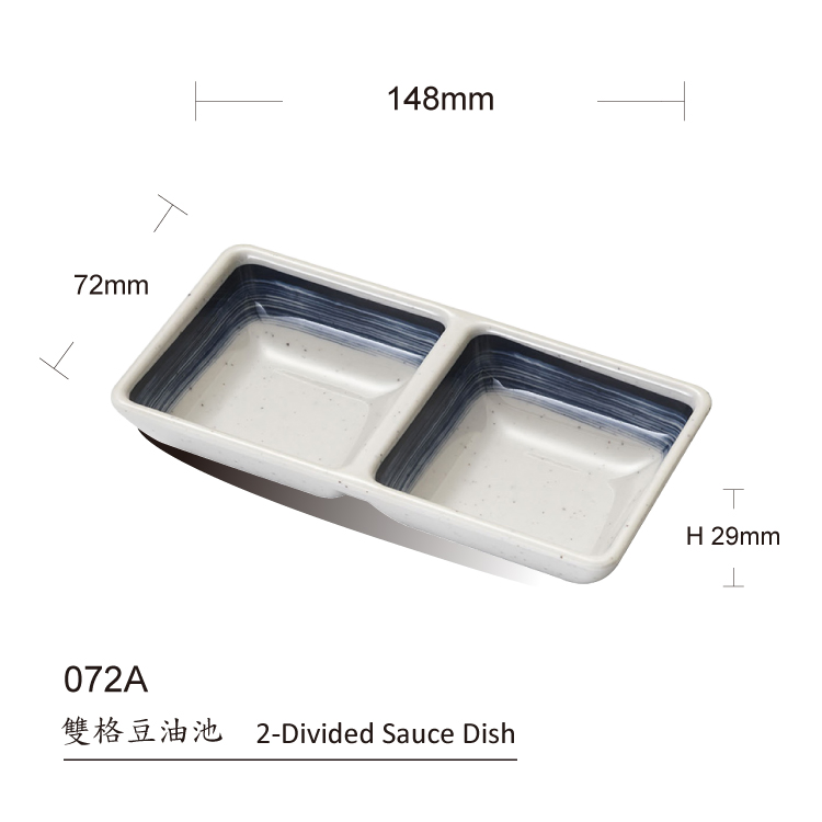 2023 New Design Blue Lines Design Melamine 2-Divided Soy Sauce Dish Plate