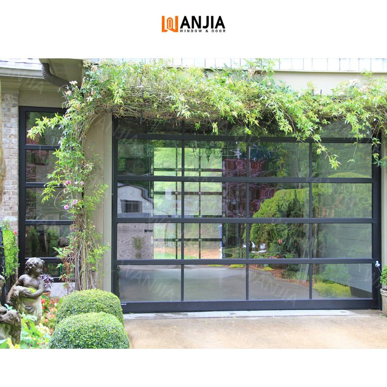 Automatic Black Aluminum Frosted Glass Sectional Residential Garage Door