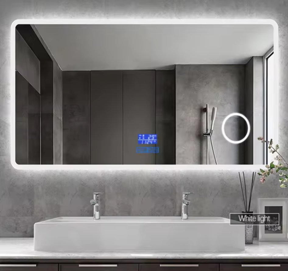 Elegant Rectangular LED Display Mirror with Tempered Glass