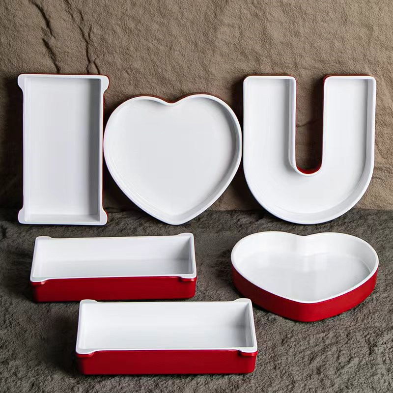 3PC Sets Valentine's Dinnerware Wedding Party Jewelry Plate Christmas Candy Dishes Dessert Plates Decoration I Love U Plate