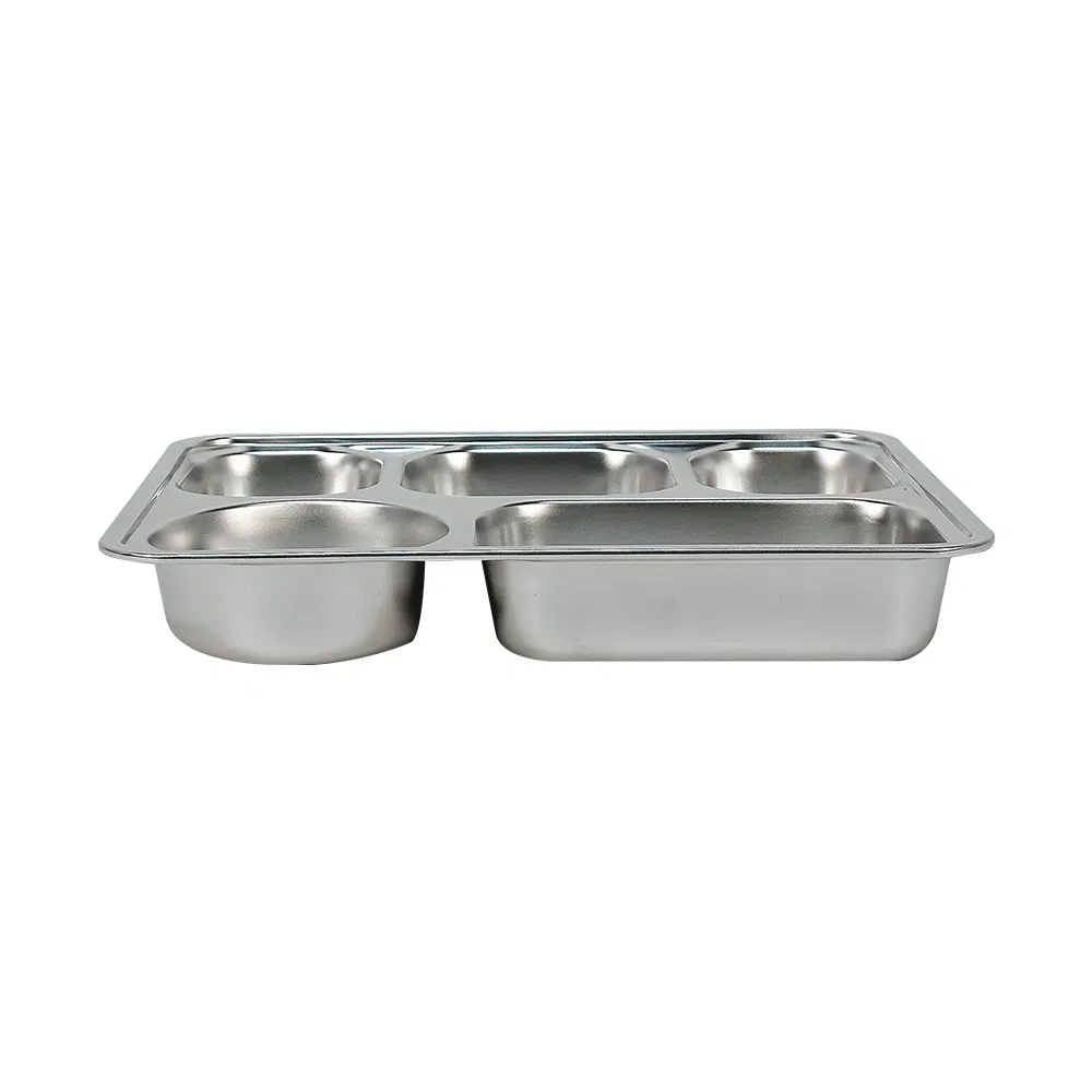 5 Compartments Custom Size Logo Indonesia 304 Stainelss Steel Food Tray