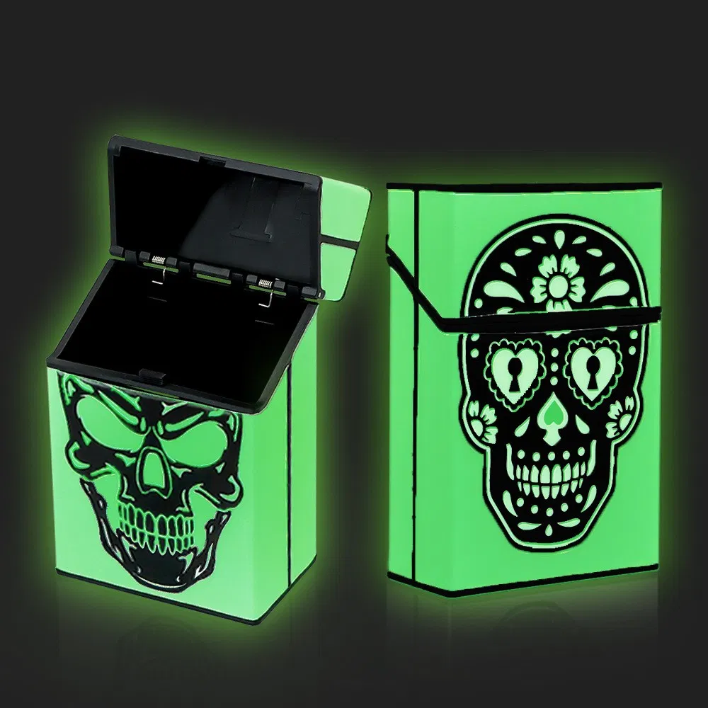 Wholesale Glow in The Dark Skull Plastic Acrylic Cigarette Case