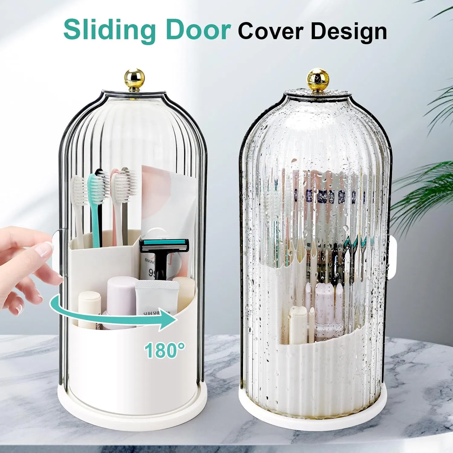 Elegant Birdcage Shaped Plastic Clear Cosmetics Toothbrush Holder with Sliding Lid