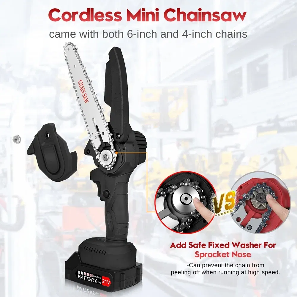 Powsawer 6 Inch Cordless Electric Chainsaw Mini Chain Saw with 2 Batteries Toolbox Handheld for Wood Cutting Garden Tree