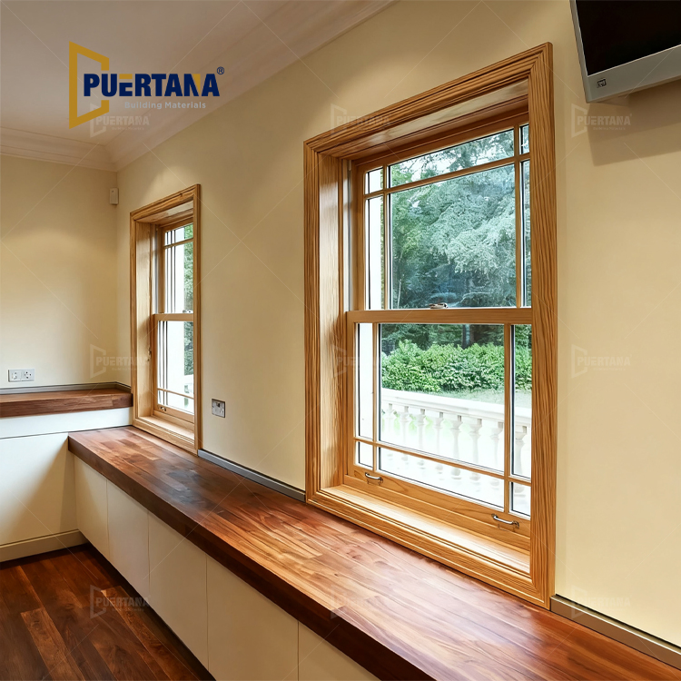 Aluminum Wood Single Hung Window with Screen