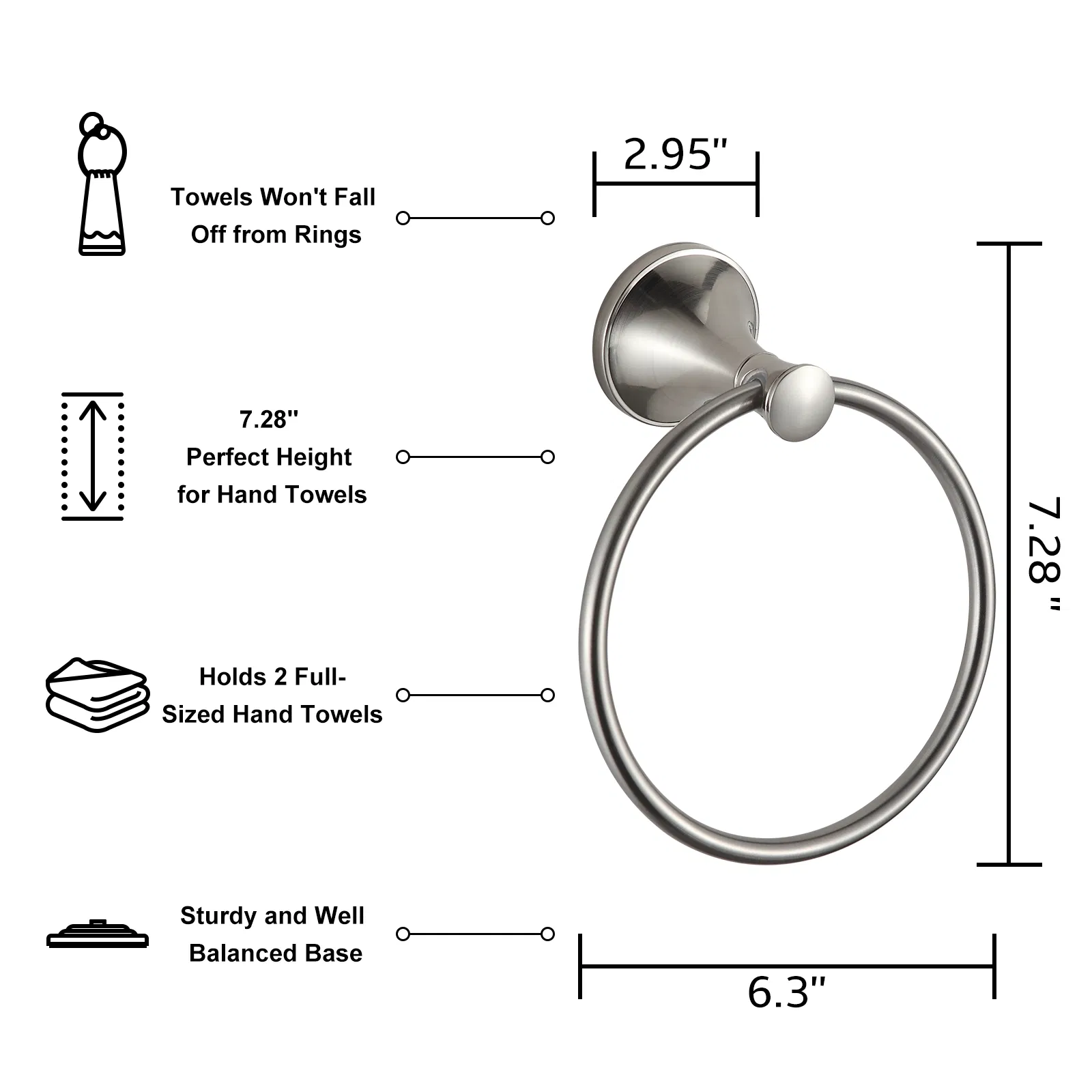 Round Bathroom Kitchen Fingertip Brushed Nickel Wall Mounted Towel Ring