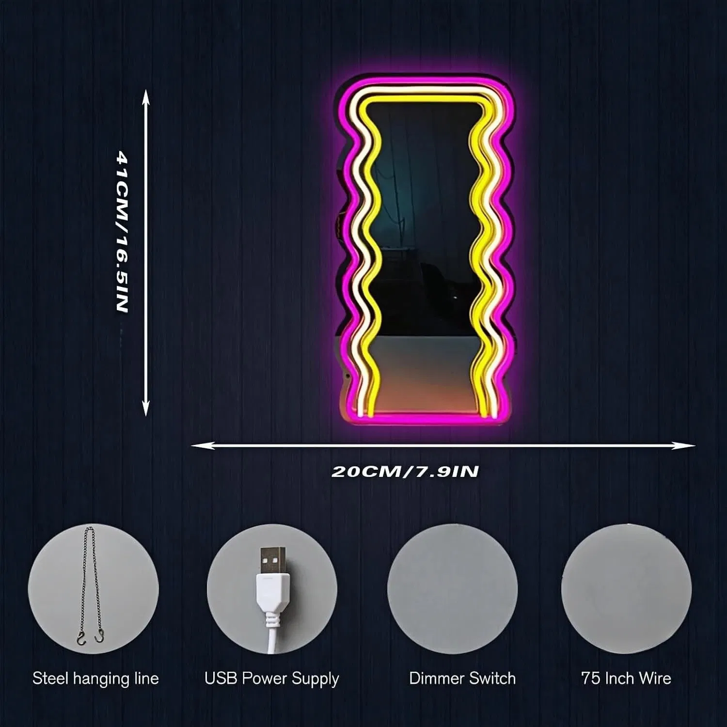 Mirror Neon Sign USB Dimmable LED Light for Studio Dorm Bedroom Game Room Bar Home Decoration Gift Night Light