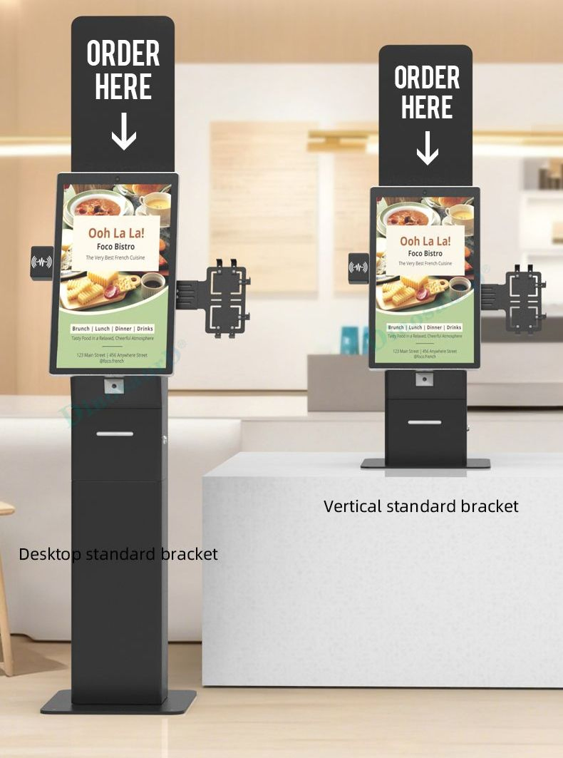 21.5 24 32 Inch Automatic Service Desktop Stand Restaurant Printer Scanner POS Machine Reception Touch Screen Payment Food Self Pay Machine Order Checkout Kiosk