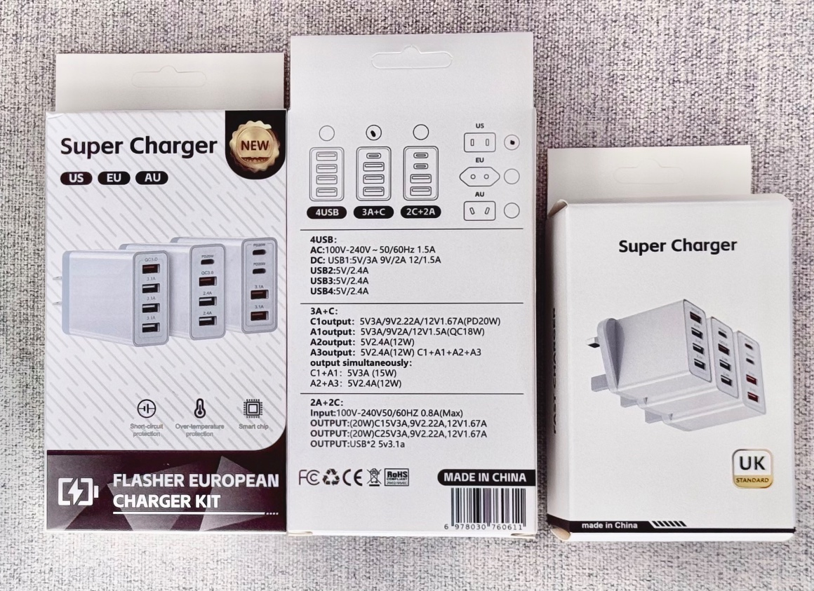 Wholesale 33W EU Us UK Adapter Fast Charging Type-C USB-C Pd3.0 Charger 33W-4USB