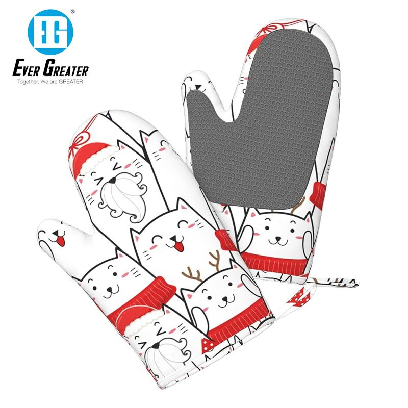 Premium Custom Printed Oven Mitts Christmas Oven Mitt Set Personalized Cotton Heat Resistant Mitts for Holiday