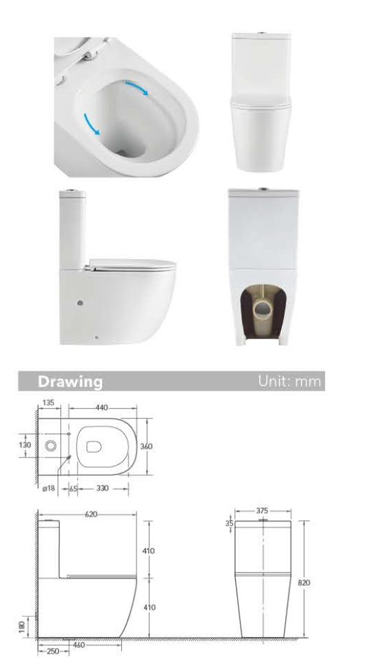 Унитаз керамический двухкомпонентный с сиденьем и крепежом