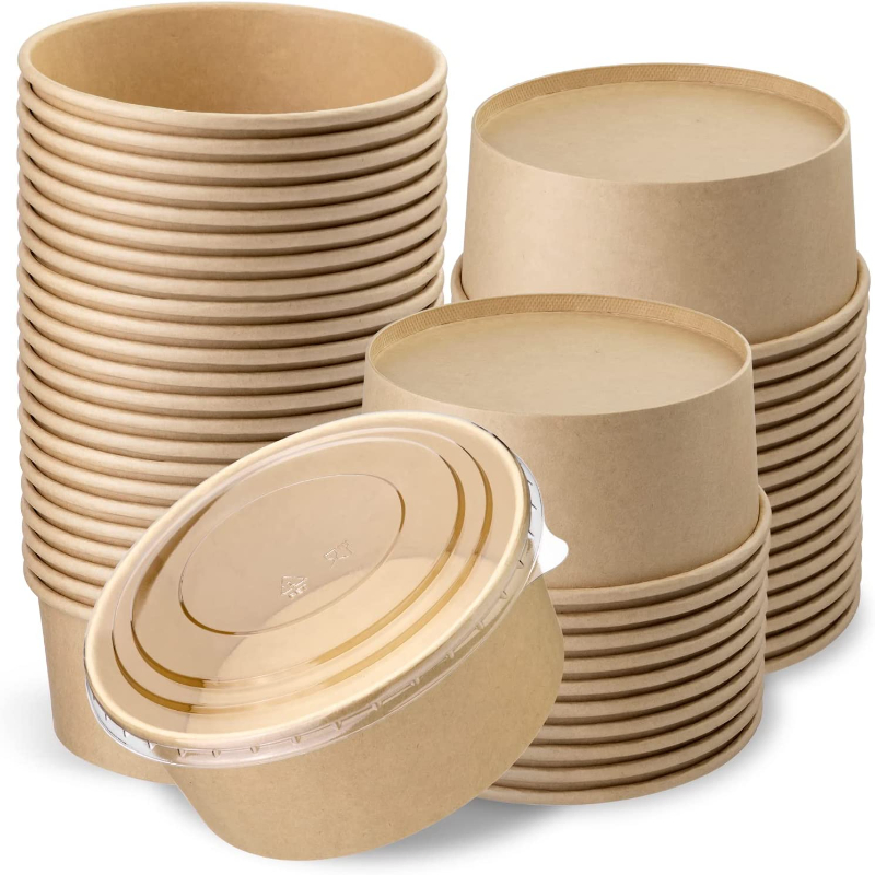 Custom Print Biodegradable Disposable Leakproof Round Kraft Paper Salad Bowl