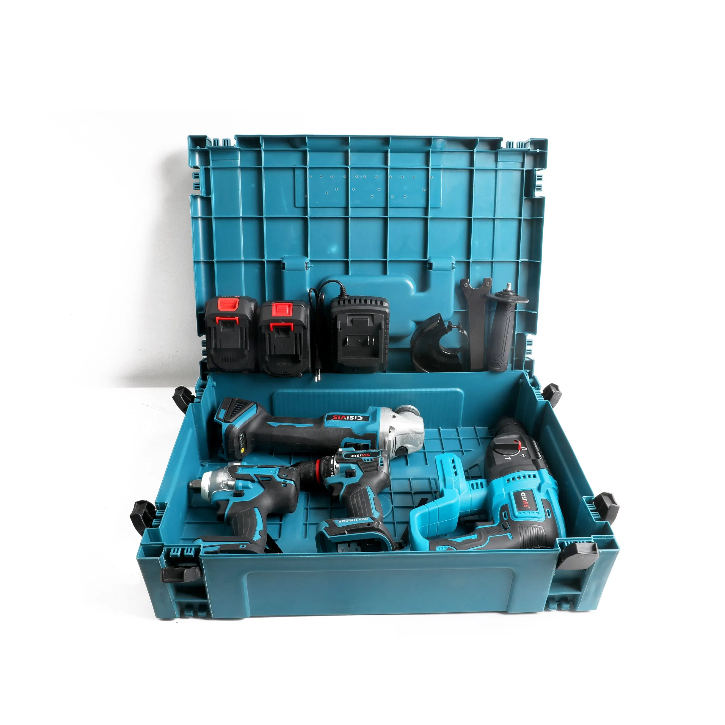 4-Piece Power Tool Set with 2 Batteries and 1 Charger for Construction and DIY Projects