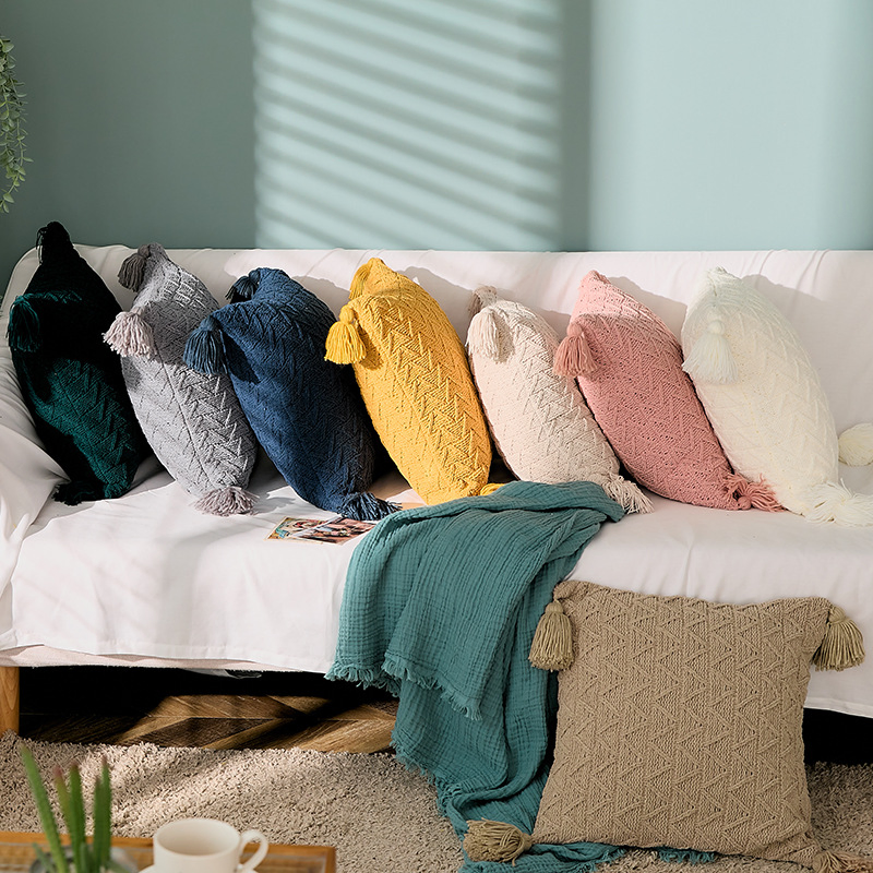 Knitted Tassels Outdoor Throw Pillow Covers Luxury Modern Pillowcases