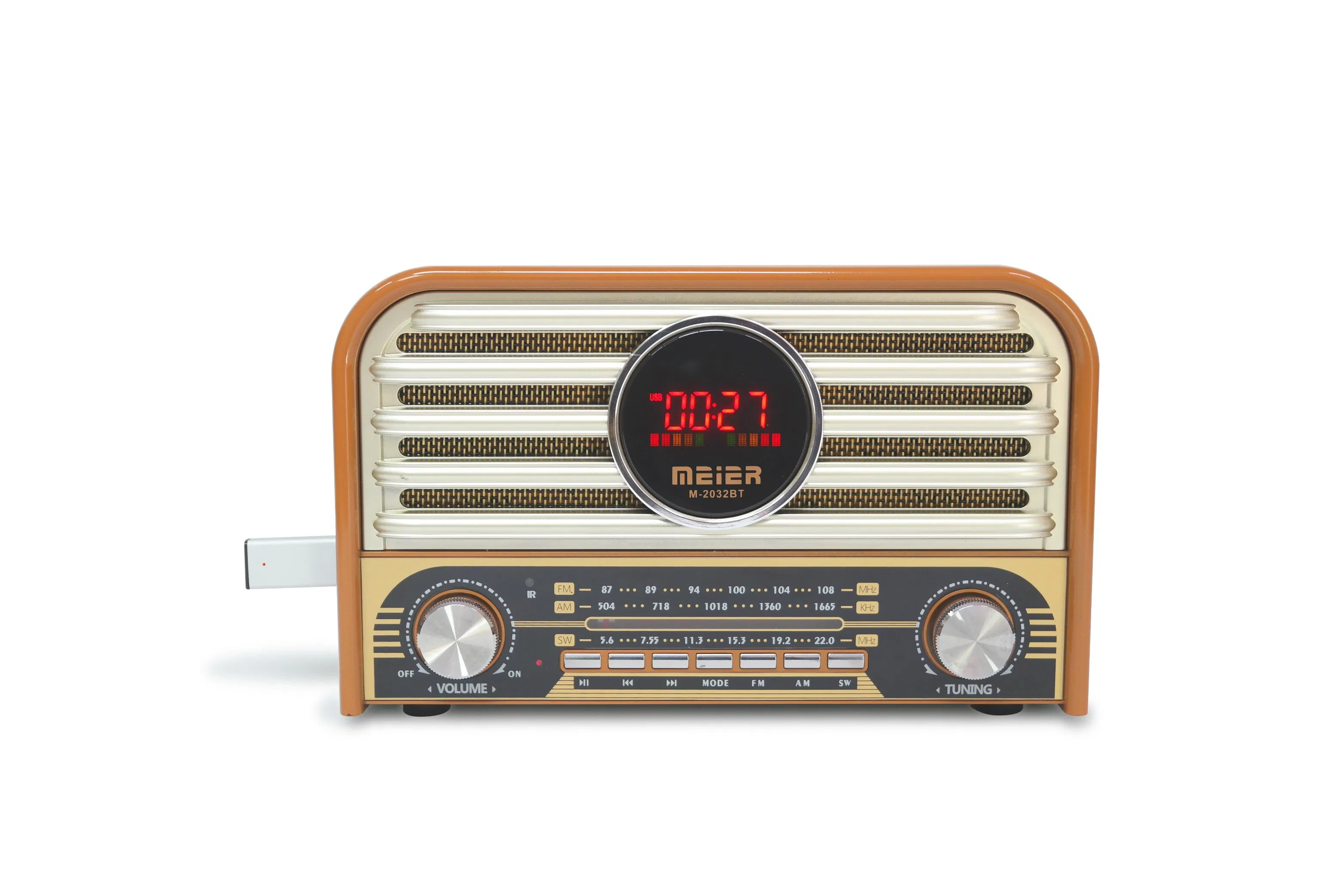 Mini FM/Am Radioportable 3-Band Am FM Sw Radio, TF Card and MP3 Player, Rechargeable Speaker, Bluetooth Retro Design Remote Controal Meier M-2032bt