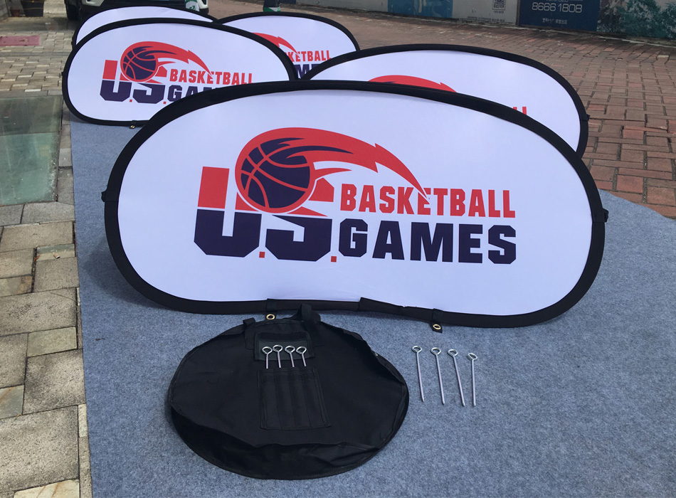 Custom Outdoor Sports Oval Vertical Triangle Shape Pop up Banner Display Stand