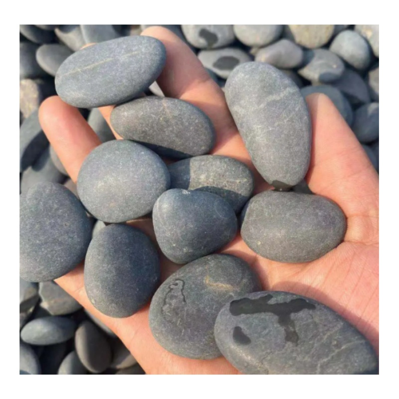 Unpolished Round Black Washed River Garden Pebbles, Black Washed Stones