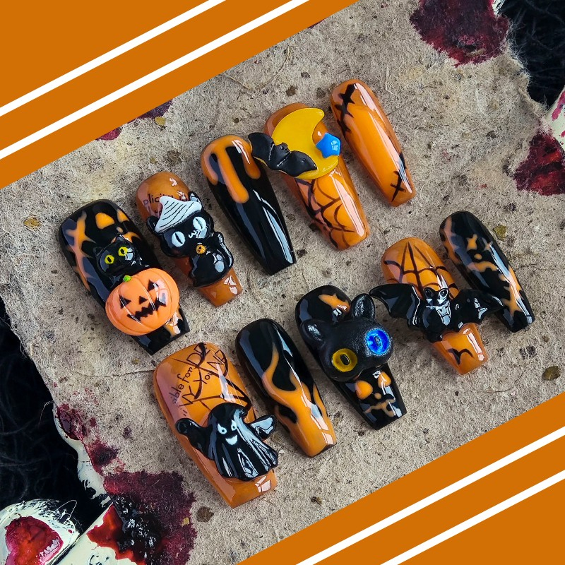 Halloween Themed 3D Decorated Long Press-on Nails