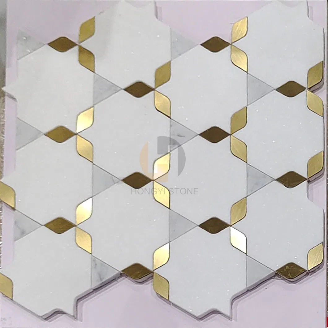Wholesale Price White Mix Brass Marble Mosaic Tile Flower Shape Mosaic Tile