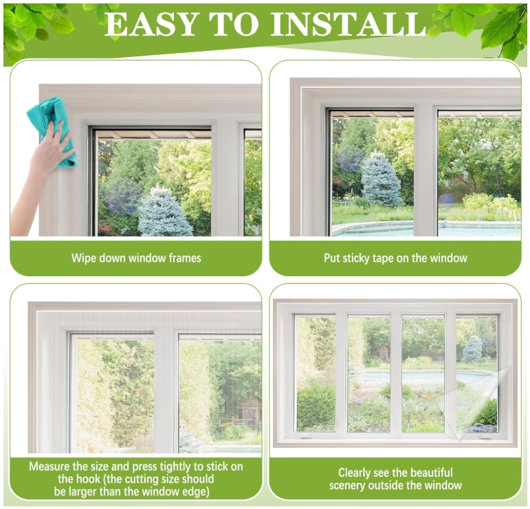 DIY Self Adhesive Window Screen Kit Cuttable Invisible Screen Mesh with Adhesive Straps Reusable Mesh