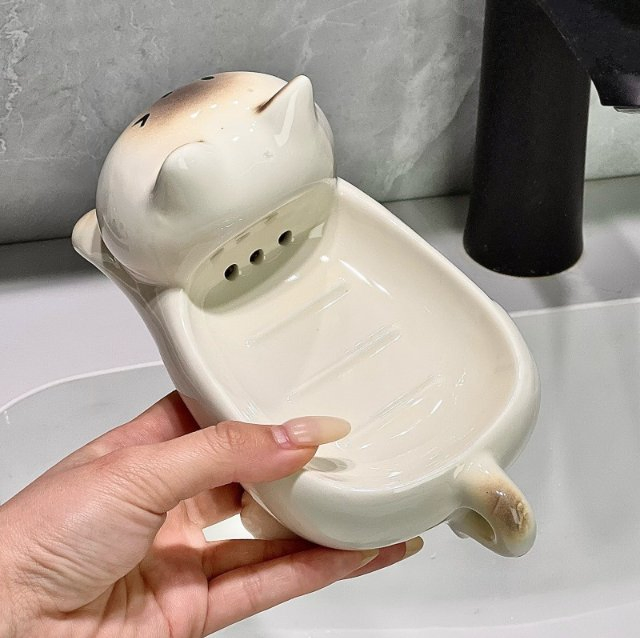 Cute Animal Resilient Ceramic Soap Tray Quick Dry Bathroom Accessories